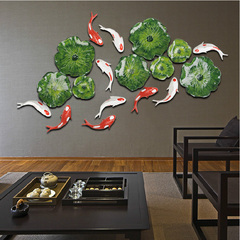 新中式群鱼荷叶墙上装饰品客厅玄关背景墙面挂件创意家居墙饰壁饰