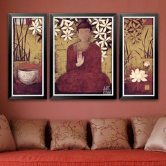 中式风格手绘人物油画玄关大厅寺庙茶馆家居佛像三联组合装饰挂画