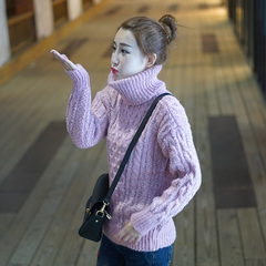 高领套头毛衣加厚外套女短款上衣冬季韩版学生打底衫粗针麻花线衣