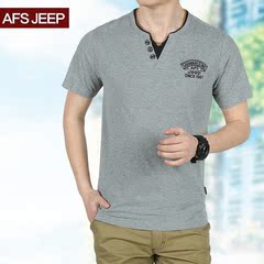 AFS jeep男士短袖t恤 男V领弹力棉宽松夏季青年运动韩版大码汗衫