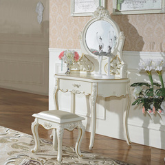 欧式梳妆台实木白色奢华小户型卧室法式梳妆台描金银1米1.1米1.2