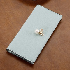 日韩版简约休闲小清新女士长款钱包甜美淑女手机包珍珠2折薄皮夹