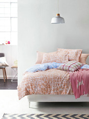 100%纯棉40支斜纹活性丽莎粉桔色蓝色水条纹北欧风四件套床单床笠