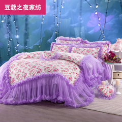 韩版蕾丝公主系列四件套纯棉床裙韩式床上用品蕾丝荷叶边床裙
