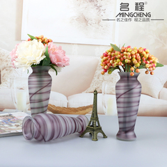 紫色横纹磨砂玻璃花瓶小口径客厅台面摆件装饰品水培插花家居花瓶