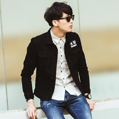 秋季黑色韩版男牛仔夹克衫男生衣服休闲青少年修身外套男装短款潮