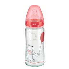 NUK迪士尼240ml宽口径玻璃奶瓶1号M中圆孔0-6个月硅胶奶嘴
