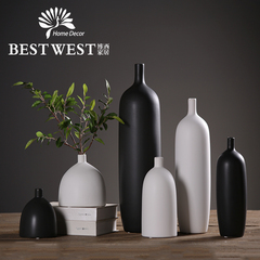 中式黑白创意摆件简约陶瓷花瓶摆件客厅插花器水培瓷瓶家居装饰品