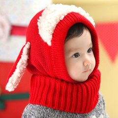 婴儿帽子秋冬保暖连体儿童围脖毛线帽男女童加厚披肩宝宝连体帽