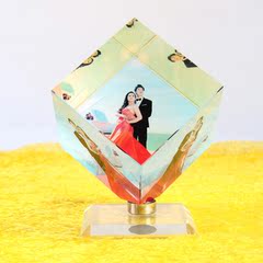 菲享水晶旋转魔方DIY定制照片制作创意礼品生日礼物送女生音乐盒