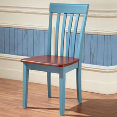 地中海餐椅实木靠背椅子简约家用电脑椅美式乡村休闲椅书椅蓝白色