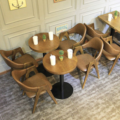 复古实木咖啡厅桌椅 新款奶茶甜品店圆桌 西餐厅酒吧餐桌椅组合