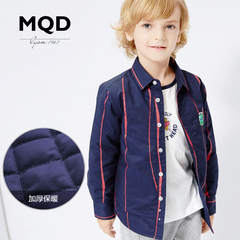 男童保暖衬衫时尚撞色条纹儿童冬装加厚衬衫中大童夹棉衬衣MQD潮
