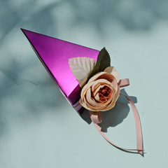 原创设计师时尚韩式喜糖盒 紫色仿真花人气个性DIY创意喜庆糖盒子