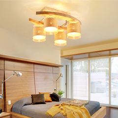 木艺吸顶灯餐厅书房灯创意简约北欧宜家实木灯具家用卧室客厅顶灯