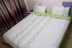 外贸床上纯棉四件套纯白绿色双人简约1.8m床用品全棉原单正品被套