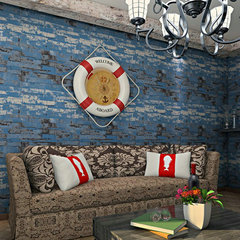 中式砖头墙纸 蓝色红色水泥砖壁纸 客厅电视背景墙纸酒店酒吧壁纸