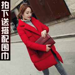 2016冬装新款韩版红色显瘦轻薄保暖中长款羽绒衣女士羽绒服外套