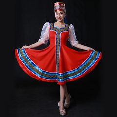 晴焱新款俄罗斯族服装红色演出女连衣裙套装舞蹈服装礼仪服装定做