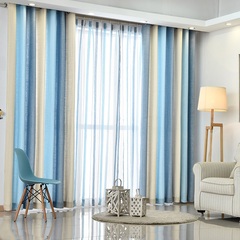 北京上门测量简约现代蓝色条纹窗帘定做卧室客厅竖条纹窗帘布定制