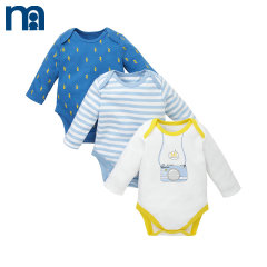 mothercare英国3件装婴儿连体衣长袖纯棉 新生儿宝宝三角爬服哈衣