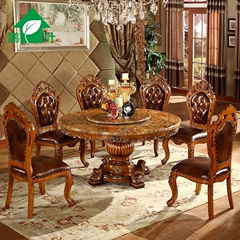 鹏叶家具 美式乡村实木餐桌椅组合1.3/1.5米圆形欧式餐台吃饭桌子