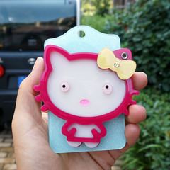 特价清仓 韩国创意公交卡套亚克力硬质卡通送金属链镜子KT猫
