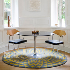 黄灰色几何三角形可定制圆形纯羊毛圆桌地毯现代客厅茶几地垫