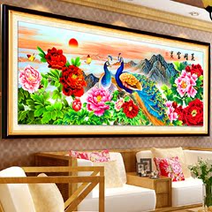 KMC十字绣3D5新款客厅大幅画系列新版富贵花开牡丹孔雀图2米版