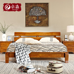 卓森全实木双人床 主卧现代简约1.5米1.8米实木双人床储物高箱床