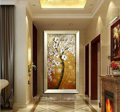 抽象油画发财树手绘油画玄关装饰挂画现代客厅简约欧式厚油有框画