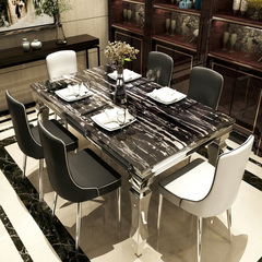 简约现代大理石餐桌椅组合 不锈钢简欧客厅长方形高档吃饭桌子