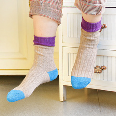 心地良品 韩国羊毛袜秋冬季女袜加厚保暖中筒女袜甜美气质长筒