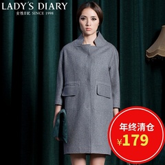 LADY’S DIARY/女性日记羊毛长外套直筒单排扣长款七分袖毛呢大衣