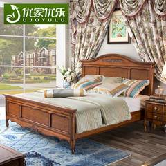 美式乡村实木床复古主卧双人1.8米1.5深色家具简约雕花新古典婚床