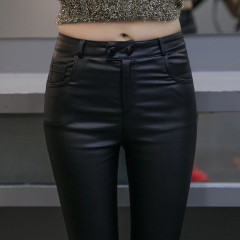 2016冬季新款高腰紧身黑色哑光pu皮裤女加绒加厚外穿打底裤加长版