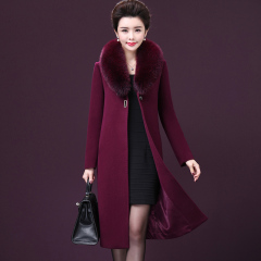 韩版秋冬凯吉盛女装羊毛修身仿双面羊毛绒大衣中长款中年毛呢外套