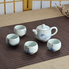 随园青瓷功夫茶具陶瓷茶壶套装家用整套茶具日式茶杯套装一壶四杯