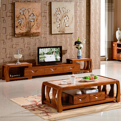 大理石茶几电视柜组合套装实木现代简约客厅小户型伸缩地柜F17