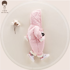 宝宝夹棉爬服婴儿哈衣文字印花冬季加厚加棉连体衣0-3个月爬衣