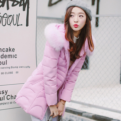 2016冬季新款韩版修身棉衣女装中长款学生棉服大毛领大码加厚外套