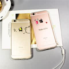 苹果6s手机壳创意韩国小清新iphone7plus防摔硅胶套带挂绳5s情侣