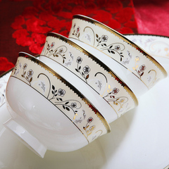 高档景德镇陶瓷器56头骨瓷餐具套装中式金边碗盘子家用碗碟结婚庆