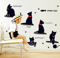 新品简约黑猫 可移除墙贴纸 客厅卧室儿童房书房走廊楼梯装饰贴画