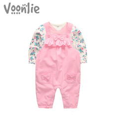 Voonlie婴儿衣服秋冬季新款女宝宝套装儿童背带裤长袖两件套0-1岁