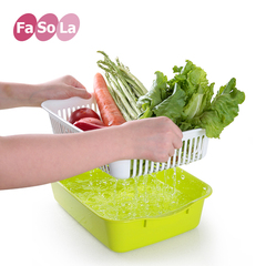 FaSoLa洗菜篮双层沥水篮子水果盘长方形果篮塑料厨房洗菜盆淘米篮