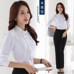 春夏韩版长袖修身职业装女装面试正装工作服工装女士ol白衬衫衬衣