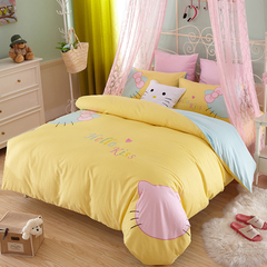 纯棉卡通四件套全棉女孩公主床上用品刺绣被套床单简约1.5m 1.8米