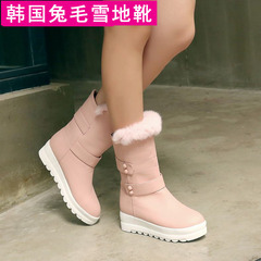 冬靴韩国粉色少女靴子真兔毛毛保暖靴厚底女短靴可爱时尚雪地靴潮
