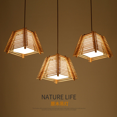 韩式简约创意现代日式灯具原木榻榻米客厅餐厅3头led木质实木吊灯